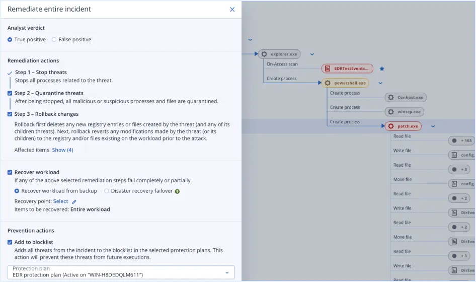 Single-click response to attacks